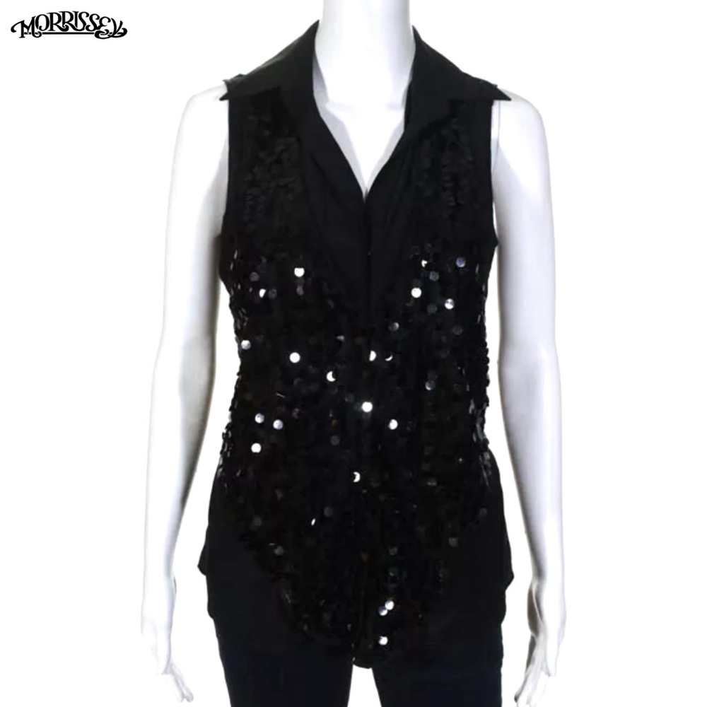 MORRISSEY Y? Black Sequin Button Down Blouse/Vest